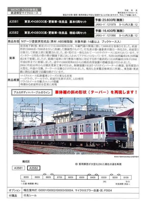 MA 東京メトロ8000系・更新車・改良品 基本6両セット A3581