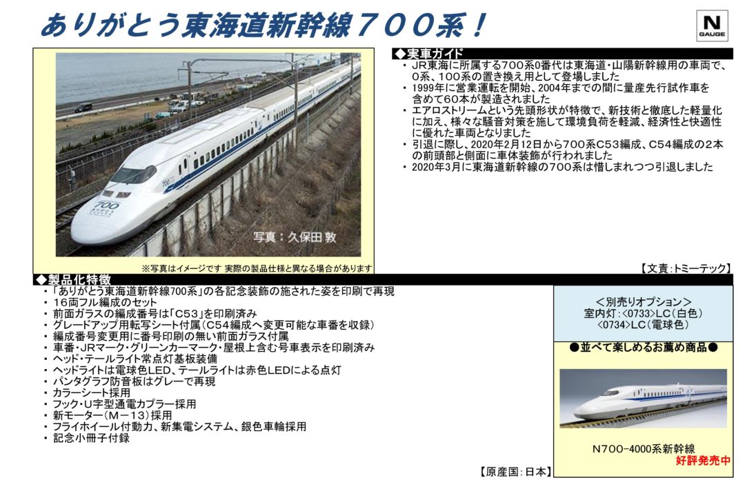 TOMIX 700-0系(ありがとう東海道新幹線700系)セット 限定品 品番:97929 