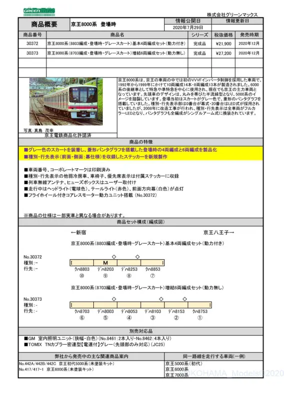京王 8000系 中間車2両セット 塗装印刷済組立キット 4000 内袋未開封 Amazon | グリーンマックス Nゲージ 京王8000系 機器更新車