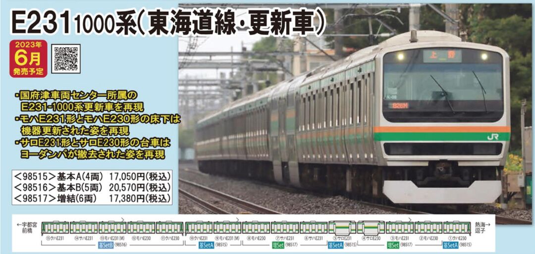 TOMIX JR E231-1000系電車（東海道線・更新車）増結セット 品番：98517